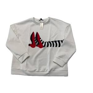 NWT ShallWe 2XL Witch Shoes Graphic Sweatshirt Cream Artsy Funky Halloween Top